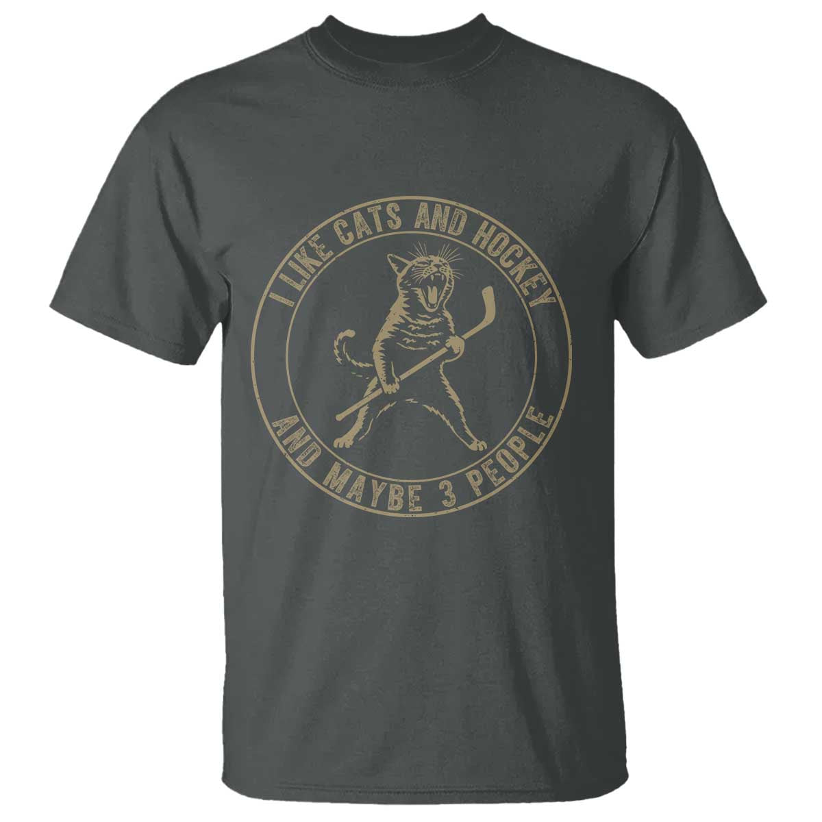 Vintage I Like Cats And Hockey And Maybe Three People Funny Gift T Shirt TS12 Dark Heather Print Your Wear