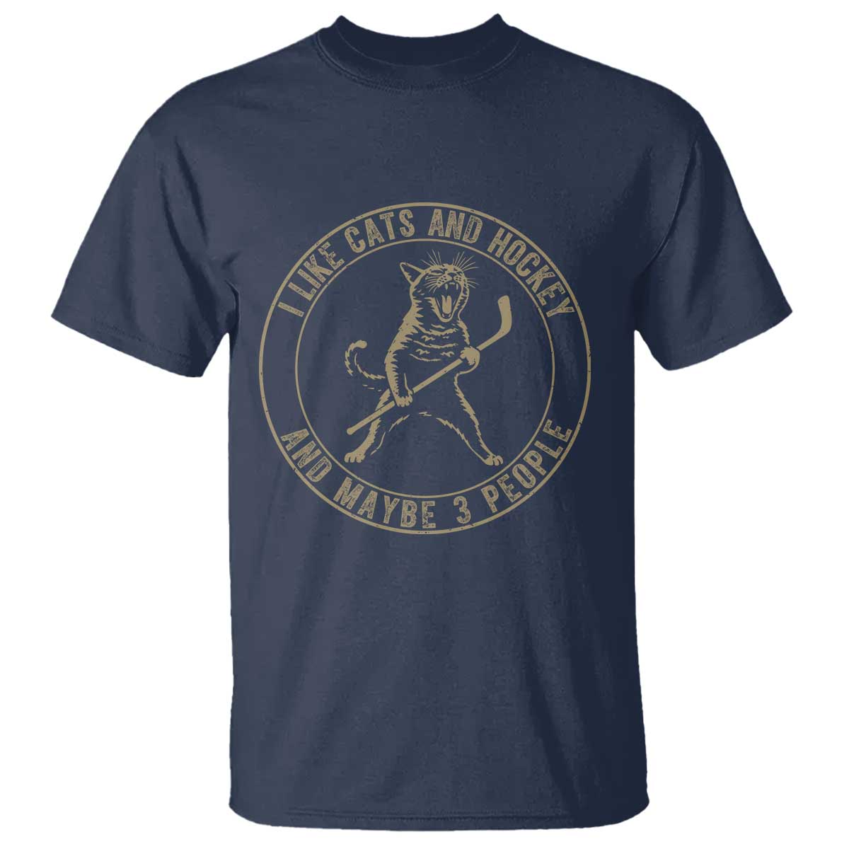 Vintage I Like Cats And Hockey And Maybe Three People Funny Gift T Shirt TS12 Navy Print Your Wear
