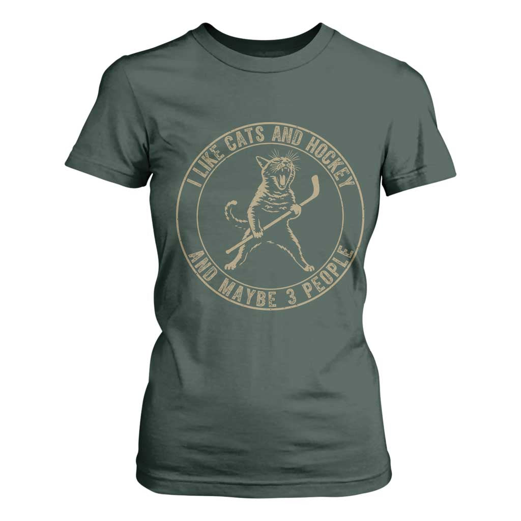 Vintage I Like Cats And Hockey And Maybe Three People Funny Gift T Shirt For Women TS12 Dark Forest Green Print Your Wear