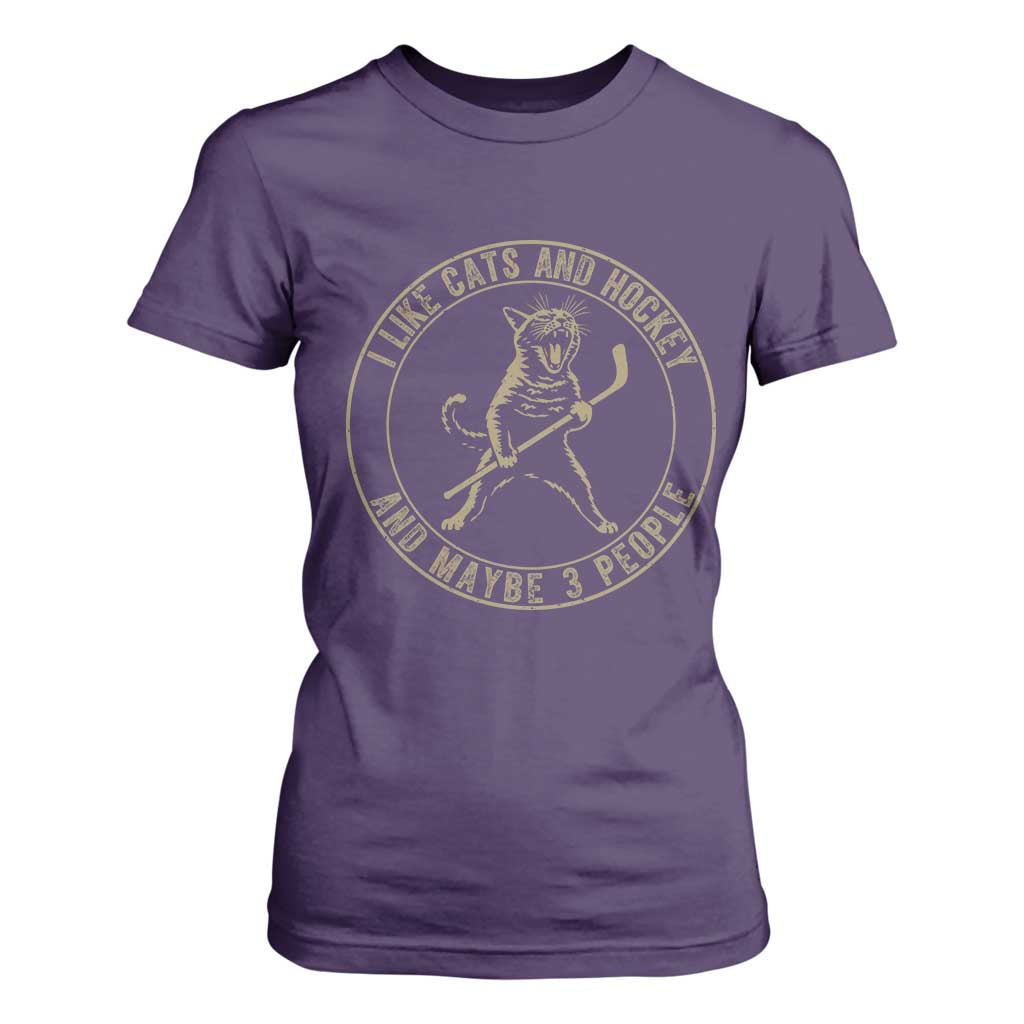 Vintage I Like Cats And Hockey And Maybe Three People Funny Gift T Shirt For Women TS12 Purple Print Your Wear