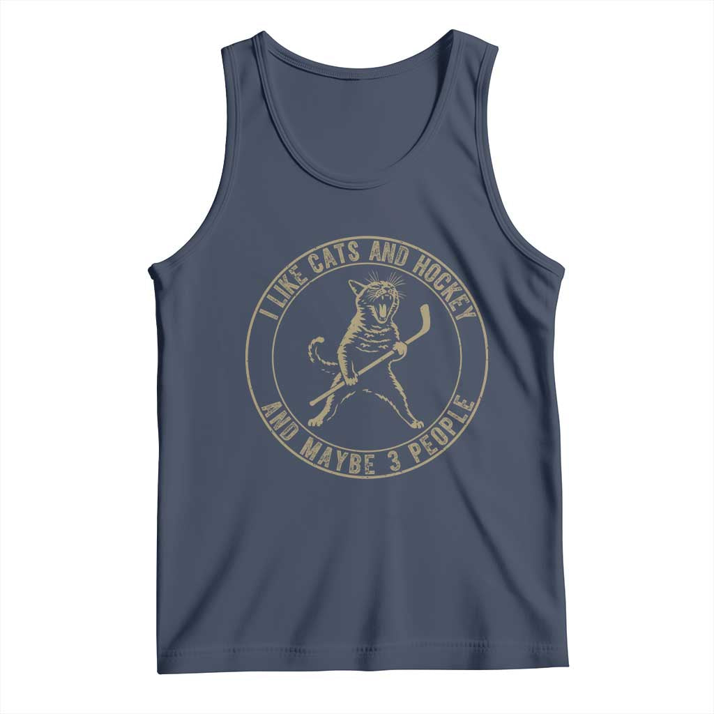 Vintage I Like Cats And Hockey And Maybe Three People Funny Gift Tank Top TS12 Navy Print Your Wear