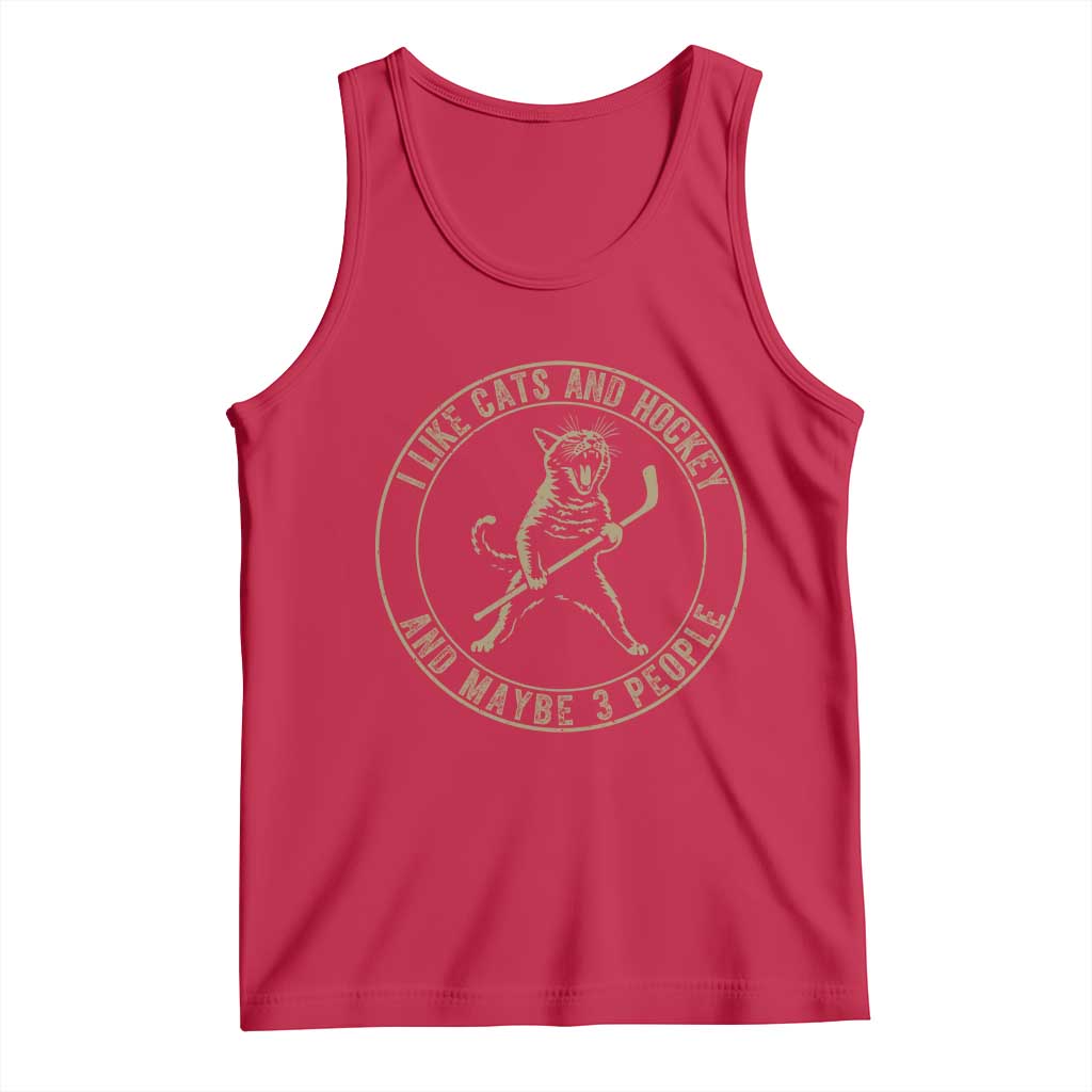 Vintage I Like Cats And Hockey And Maybe Three People Funny Gift Tank Top TS12 Red Print Your Wear