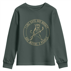 Vintage I Like Cats And Hockey And Maybe Three People Funny Gift Youth Sweatshirt TS12 Dark Forest Green Print Your Wear
