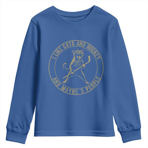 Vintage I Like Cats And Hockey And Maybe Three People Funny Gift Youth Sweatshirt TS12 Royal Blue Print Your Wear