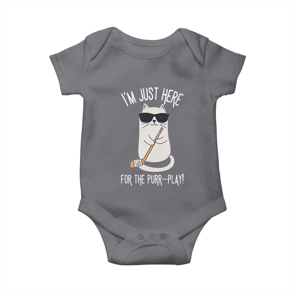 Im Just Here For The Purr Play Baby Onesie Funny Cat Hockey Gift TS12 Charcoal Print Your Wear