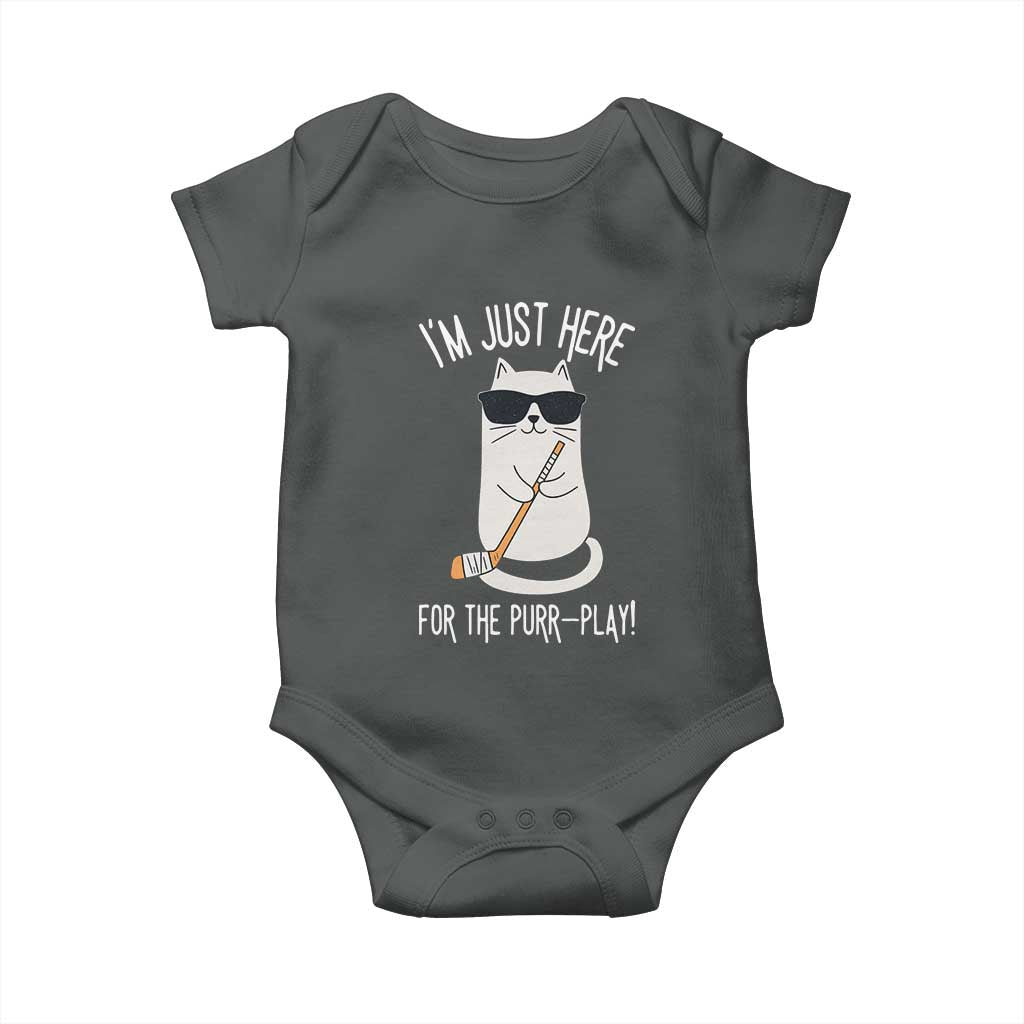Im Just Here For The Purr Play Baby Onesie Funny Cat Hockey Gift TS12 Dark Heather Print Your Wear