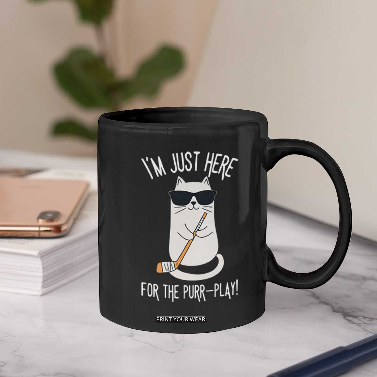 Im Just Here For The Purr Play Coffee Mug Funny Cat Hockey Gift TS12 Print Your Wear