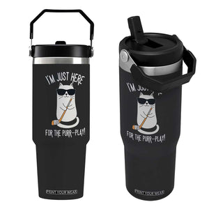Im Just Here For The Purr Play Flip Straw Tumbler Funny Cat Hockey Gift TS12 One Size: 30 oz Black Print Your Wear
