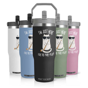Im Just Here For The Purr Play Flip Straw Tumbler Funny Cat Hockey Gift TS12 Print Your Wear