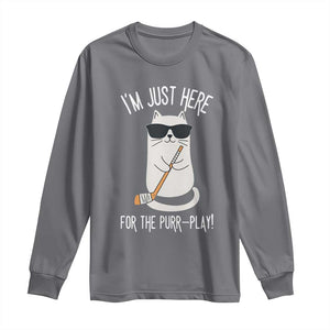 Im Just Here For The Purr Play Long Sleeve Shirt Funny Cat Hockey Gift TS12 Charcoal Print Your Wear