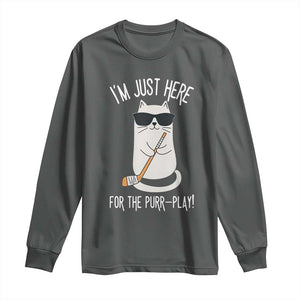 Im Just Here For The Purr Play Long Sleeve Shirt Funny Cat Hockey Gift TS12 Dark Heather Print Your Wear
