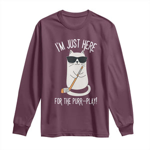 Im Just Here For The Purr Play Long Sleeve Shirt Funny Cat Hockey Gift TS12 Maroon Print Your Wear