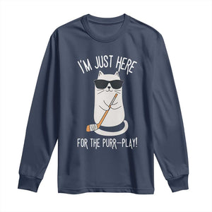 Im Just Here For The Purr Play Long Sleeve Shirt Funny Cat Hockey Gift TS12 Navy Print Your Wear