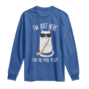 Im Just Here For The Purr Play Long Sleeve Shirt Funny Cat Hockey Gift TS12 Royal Blue Print Your Wear