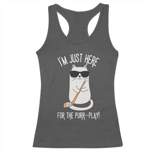 Im Just Here For The Purr Play Racerback Tank Top Funny Cat Hockey Gift TS12 Dark Heather Print Your Wear