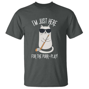 Im Just Here For The Purr Play T Shirt Funny Cat Hockey Gift TS12 Dark Heather Print Your Wear