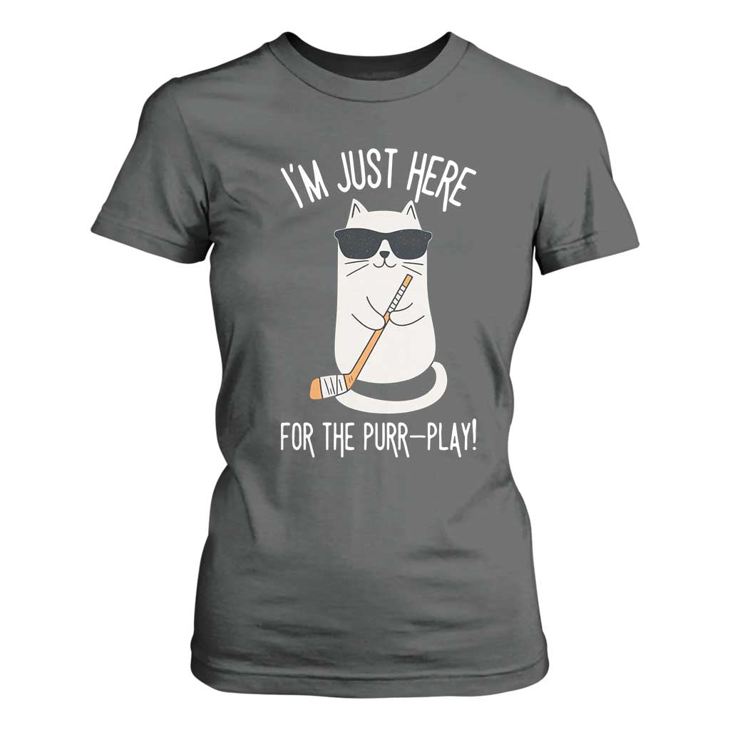 Im Just Here For The Purr Play T Shirt For Women Funny Cat Hockey Gift TS12 Dark Heather Print Your Wear