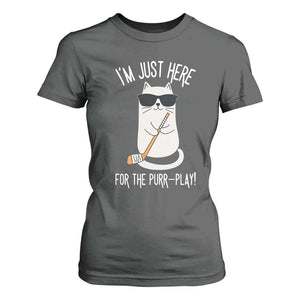 Im Just Here For The Purr Play T Shirt For Women Funny Cat Hockey Gift TS12 Dark Heather Print Your Wear