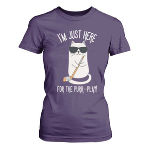 Im Just Here For The Purr Play T Shirt For Women Funny Cat Hockey Gift TS12 Purple Print Your Wear