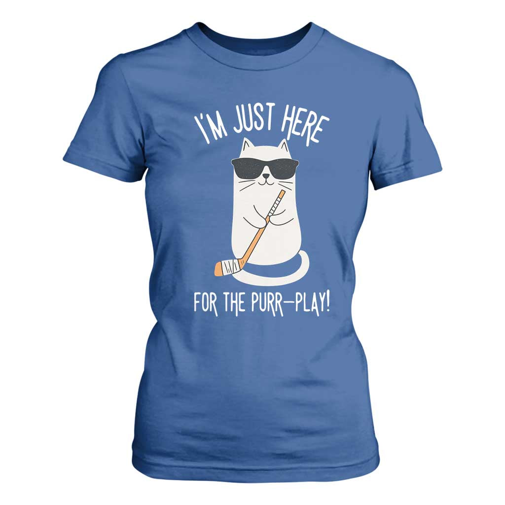 Im Just Here For The Purr Play T Shirt For Women Funny Cat Hockey Gift TS12 Royal Blue Print Your Wear