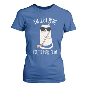 Im Just Here For The Purr Play T Shirt For Women Funny Cat Hockey Gift TS12 Royal Blue Print Your Wear
