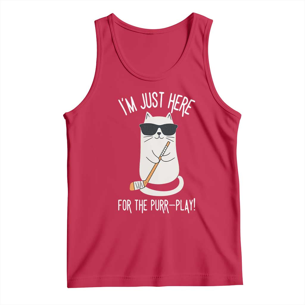 Im Just Here For The Purr Play Tank Top Funny Cat Hockey Gift TS12 Red Print Your Wear