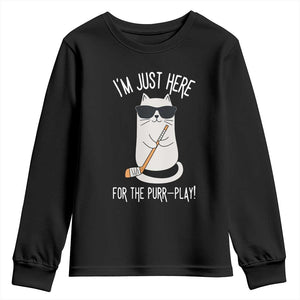 Im Just Here For The Purr Play Youth Sweatshirt Funny Cat Hockey Gift TS12 Black Print Your Wear