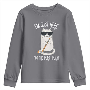 Im Just Here For The Purr Play Youth Sweatshirt Funny Cat Hockey Gift TS12 Charcoal Print Your Wear