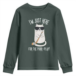 Im Just Here For The Purr Play Youth Sweatshirt Funny Cat Hockey Gift TS12 Dark Forest Green Print Your Wear