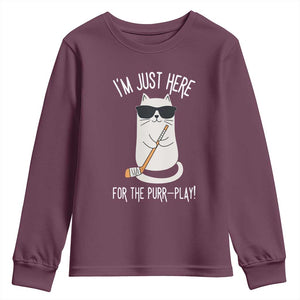 Im Just Here For The Purr Play Youth Sweatshirt Funny Cat Hockey Gift TS12 Maroon Print Your Wear