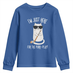 Im Just Here For The Purr Play Youth Sweatshirt Funny Cat Hockey Gift TS12 Royal Blue Print Your Wear