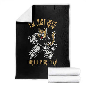 Vintage Cat Hockey Goalie Throw Blanket Funny Im Just Here For The Purr Play Gift TS12 Black Print Your Wear