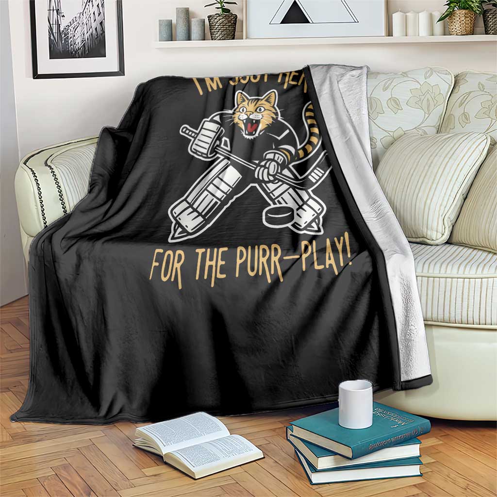 Vintage Cat Hockey Goalie Throw Blanket Funny Im Just Here For The Purr Play Gift TS12 Print Your Wear