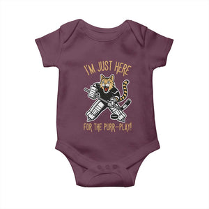 Vintage Cat Hockey Goalie Baby Onesie Funny Im Just Here For The Purr Play Gift TS12 Maroon Print Your Wear