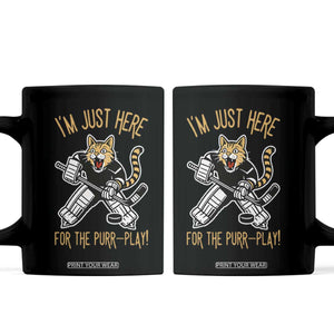 Vintage Cat Hockey Goalie Coffee Mug Funny Im Just Here For The Purr Play Gift TS12 Black Print Your Wear