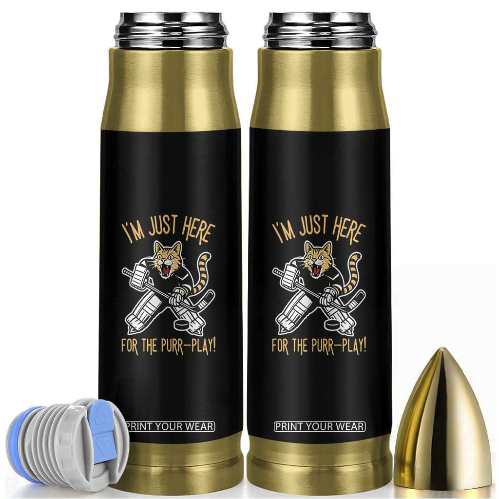 Vintage Cat Hockey Goalie Bullet Tumbler Funny Im Just Here For The Purr Play Gift TS12 Black Print Your Wear