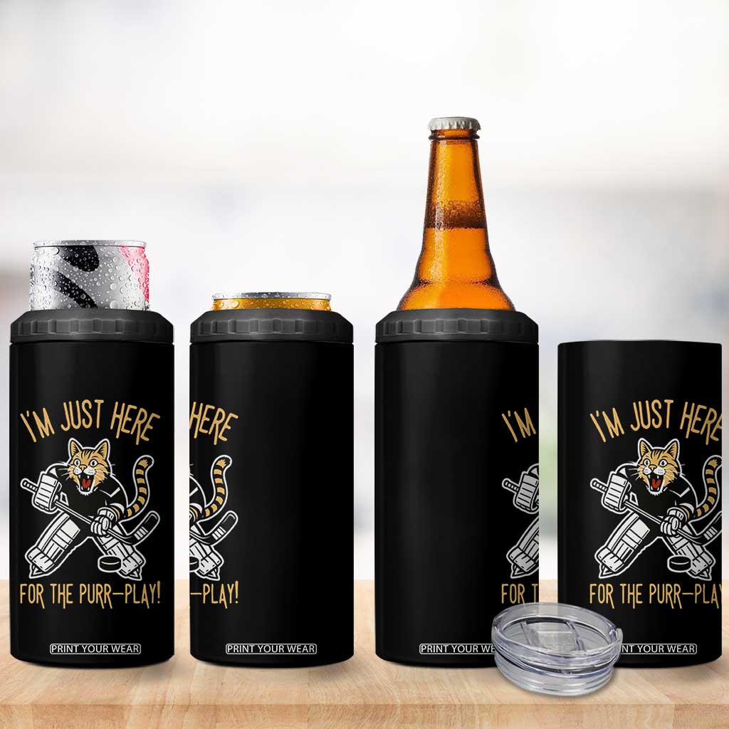 Vintage Cat Hockey Goalie 4 in 1 Can Cooler Tumbler Funny Im Just Here For The Purr Play Gift TS12 Print Your Wear