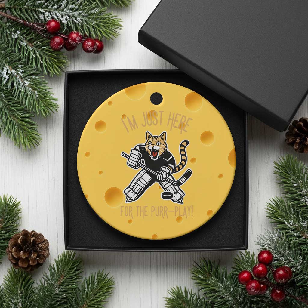 Vintage Cat Hockey Goalie Ceramic Ornament Funny Im Just Here For The Purr Play Gift TS12 1pc Yellow Cheese Print Your Wear