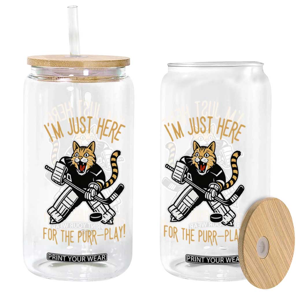 Vintage Cat Hockey Goalie Glass Can Funny Im Just Here For The Purr Play Gift TS12 Print Your Wear