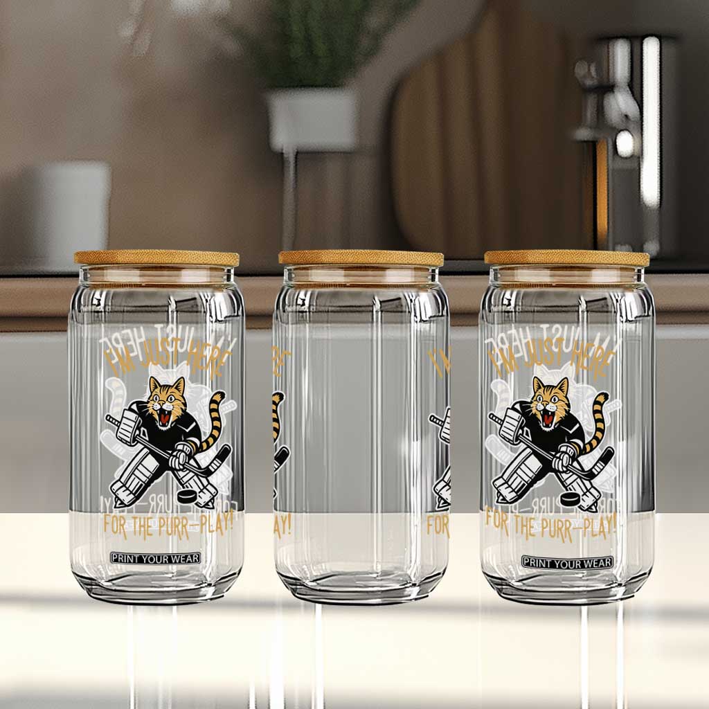 Vintage Cat Hockey Goalie Glass Can Funny Im Just Here For The Purr Play Gift TS12 Print Your Wear