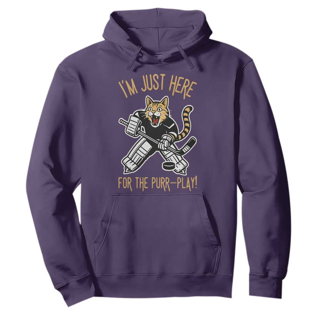 Vintage Cat Hockey Goalie Hoodie Funny Im Just Here For The Purr Play Gift TS12 Purple Print Your Wear