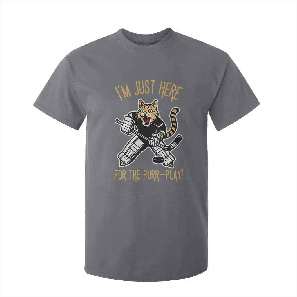 Vintage Cat Hockey Goalie T Shirt For Kid Funny Im Just Here For The Purr Play Gift TS12 Charcoal Print Your Wear
