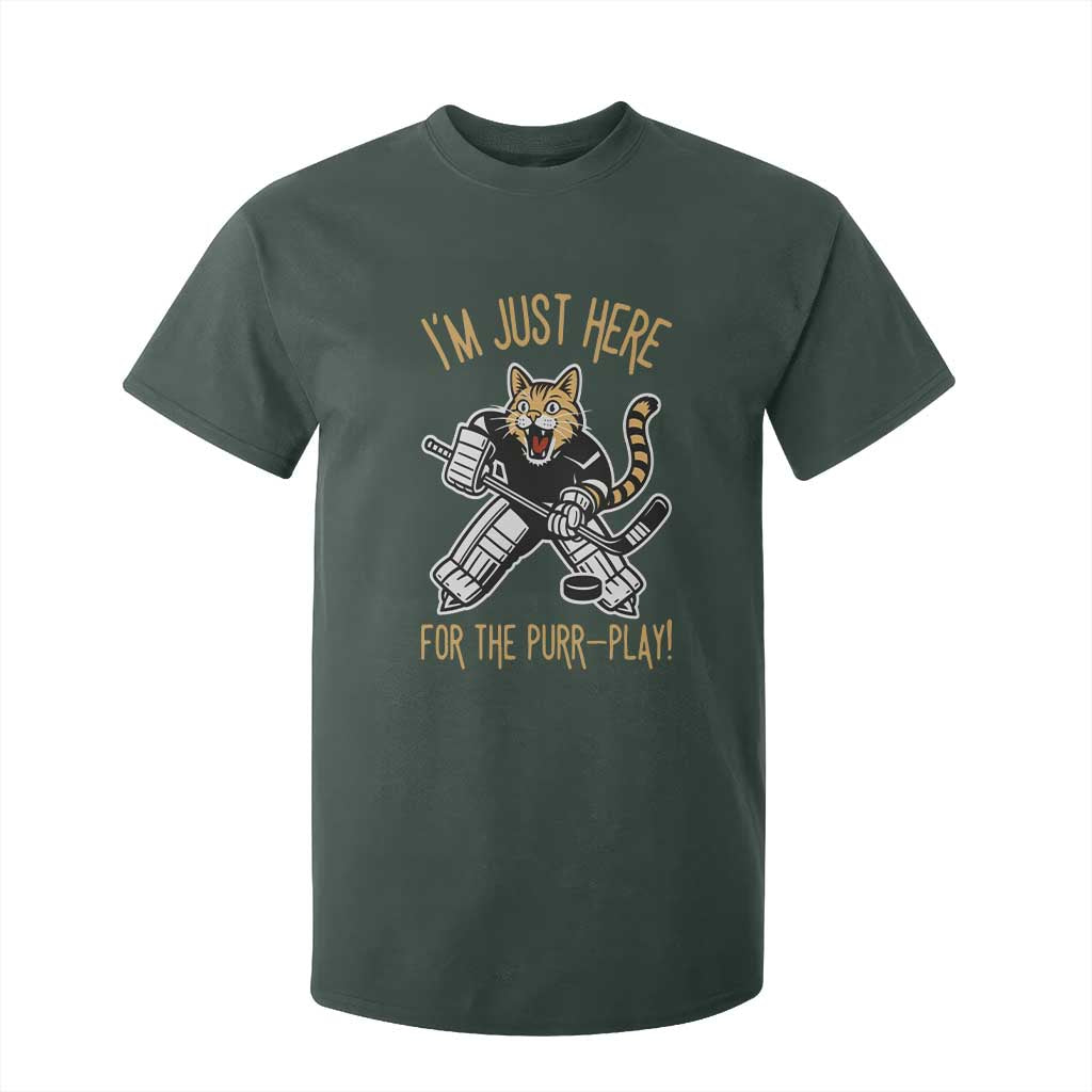 Vintage Cat Hockey Goalie T Shirt For Kid Funny Im Just Here For The Purr Play Gift TS12 Dark Forest Green Print Your Wear
