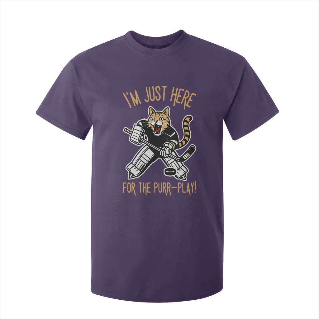 Vintage Cat Hockey Goalie T Shirt For Kid Funny Im Just Here For The Purr Play Gift TS12 Purple Print Your Wear