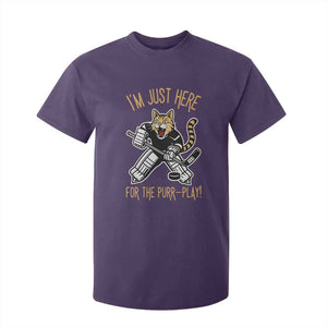 Vintage Cat Hockey Goalie T Shirt For Kid Funny Im Just Here For The Purr Play Gift TS12 Purple Print Your Wear