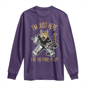 Vintage Cat Hockey Goalie Long Sleeve Shirt Funny Im Just Here For The Purr Play Gift TS12 Purple Print Your Wear