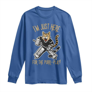Vintage Cat Hockey Goalie Long Sleeve Shirt Funny Im Just Here For The Purr Play Gift TS12 Royal Blue Print Your Wear