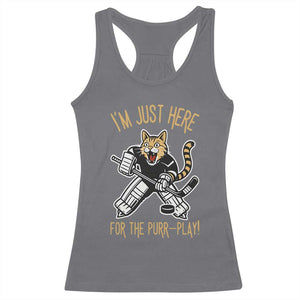 Vintage Cat Hockey Goalie Racerback Tank Top Funny Im Just Here For The Purr Play Gift TS12 Charcoal Print Your Wear