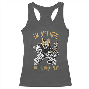 Vintage Cat Hockey Goalie Racerback Tank Top Funny Im Just Here For The Purr Play Gift TS12 Dark Heather Print Your Wear