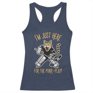 Vintage Cat Hockey Goalie Racerback Tank Top Funny Im Just Here For The Purr Play Gift TS12 Navy Print Your Wear